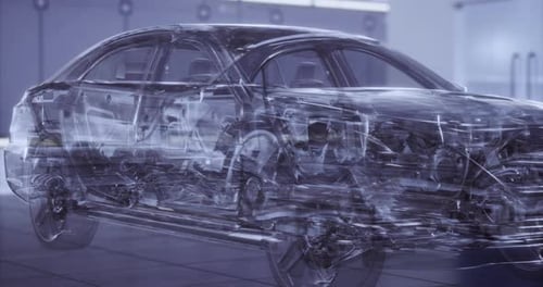 Transparent Car Reveals Intricate Internal Designs in a Modern Showroom