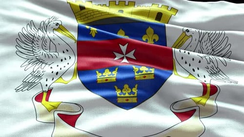 Realistic Waving Flag with Saint Barthélemy Coat of Arms