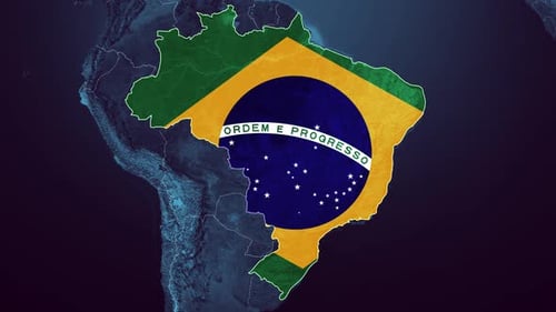 Animated Brazil Map Outline Filling with National Flag