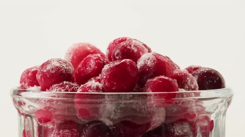 Frozen Cranberries in Snow for Tea Background Close Up of Cranberry Berries in Winter Park Ice