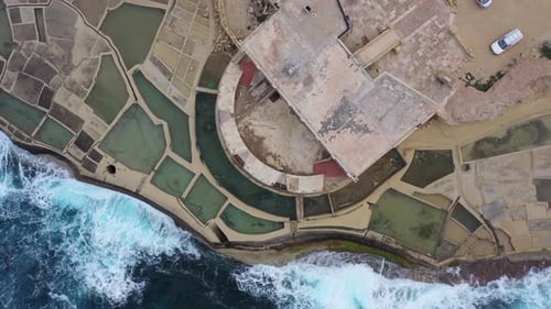 Aerial view of Salt Pans, Gozo Island, Malta.