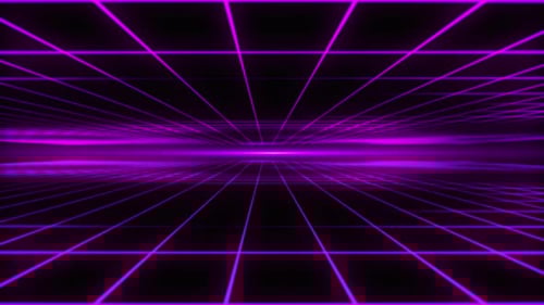 Abstract futuristic animated background. Purple digital glowing seamless grid tunnel.