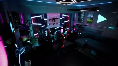 Futuristisches Spielzimmer oder E-Sport-Setup mit Neonbeleuchtung