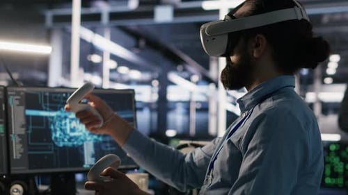 Data Center Developer Using Virtual Reality Technology for AI LLM Visualization