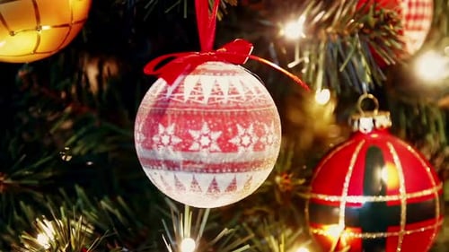 Decorated Christmas Tree with Red and Gold Ornaments