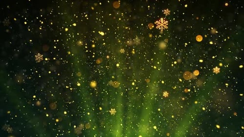Falling Golden Sparkling Snowflakes and Bokeh Particles Background