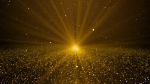 Golden Glittering Particles Light Rays Background