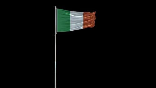 Ireland Flag Waving on Pole with Alpha Channel