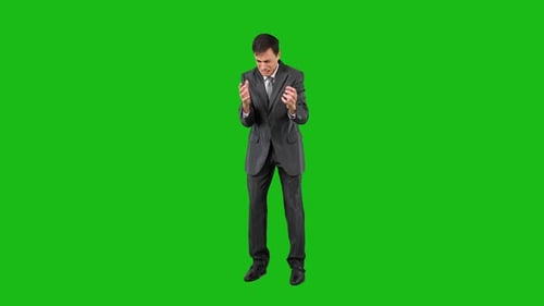 Businessman in Suit Crying in Studio Chroma Key