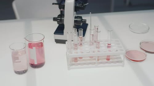 Laboratory Equipment with Pink Liquids