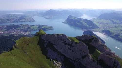 Cinematic Aerial View of Mountain Peak Landscape Scenery