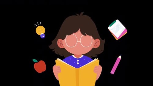 Flat Design Animation of a Person Reading a Book