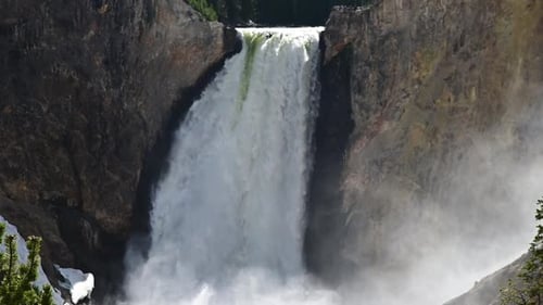 Lower Falls in Grand Canyon of Yellowstone National Park, Wyoming, USA, Static, Slow Motion Full Fra
