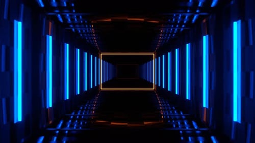 Blue And Orange Strobe Neon Hallway With Checkerboard Texture Background Vj Loop I 4K