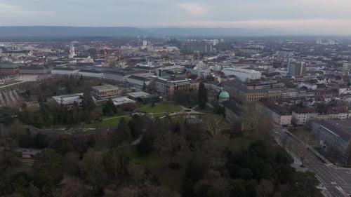 Aerial View of Karlsruhe Germany Featuring the City Skyline with Its Historical Buildings and the