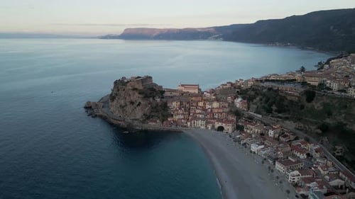 Aerial view of Scilla old town, Reggio Calabria, Calabria, Italy.