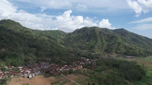 Aerial View of Lush Rural Village Landscape