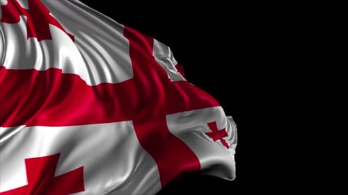 Realistic Georgian Flag Waving Against Black Background