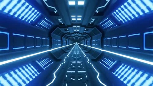 Futuristic Blue Scifi Tunnel Travel Motion Background