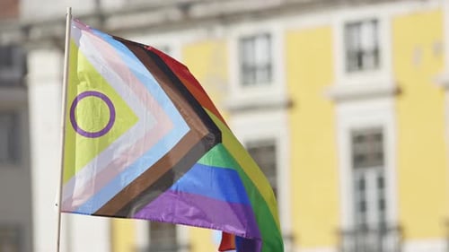 Progress Pride Flag Waving at Pride Parade Event