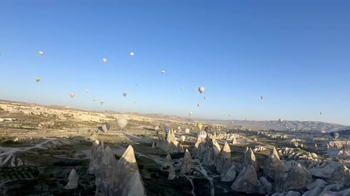 Time lapse video of hot air balloons in Cappadocia. Hot Air Balloons Flying in Cappadocia, Turkey