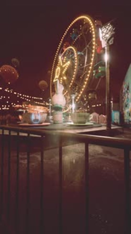 Nighttime Amusement Park With Ferris Wheel