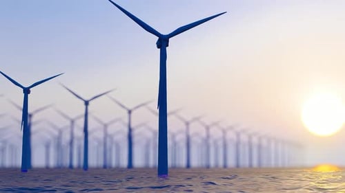 Fotografia aérea da geração de energia eólica no mar