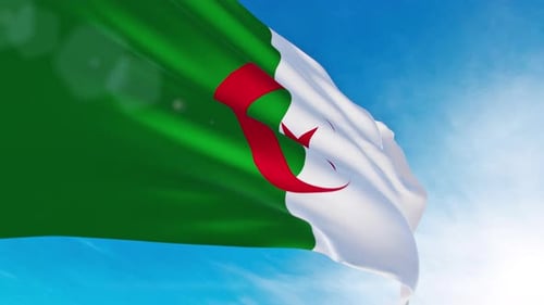 Algerian Flag Waving Loop Against Blue Sky