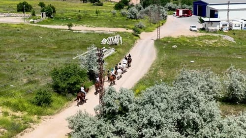 Horseback Riding in Cappadocia Aerial View 4 K