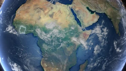 Realistic Earth Orbit and Zoom Glowing Borders Ivory Coast Cote Dlvoire