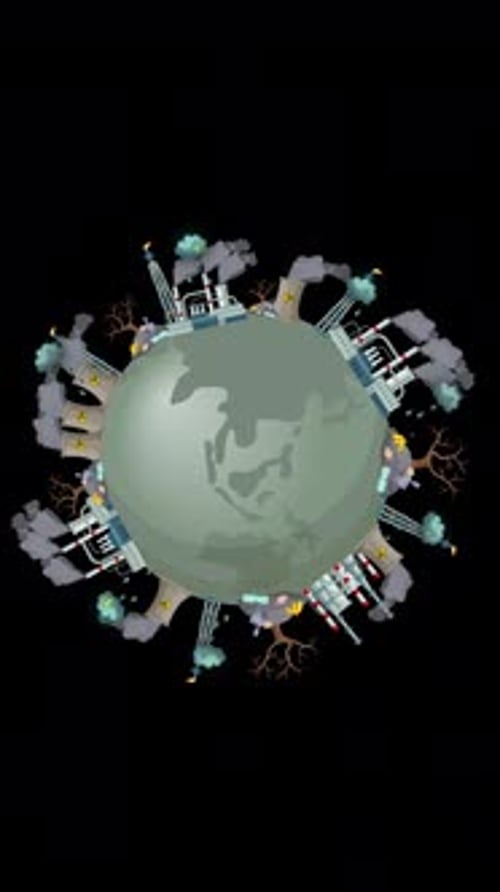 Factories That Damage The Earth Rotating On Alpha Channel Vertical