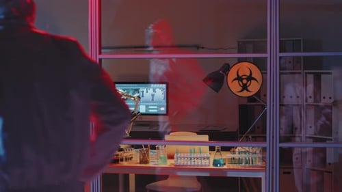Scientists in Suits Conduct Research in Laboratory