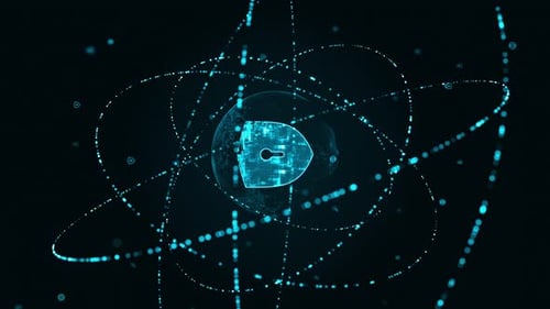 Animated Digital Security Concept with Orbiting Particles