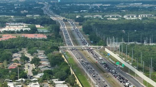 Construction Roadworks on American Transport Infrastructure Renovation of Highway Road Interchange