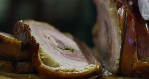 old hand experienced slices Parma ham Italian very fine and he savored the taste and goodness