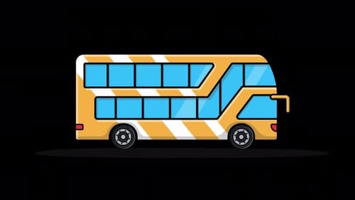 Animierter gelber Doppeldeckerbus. Konzeptvideo zum ÖPNV-Angebot — Transparent