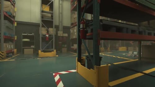 Large Warehouse With Yellow and Red Floor Lines