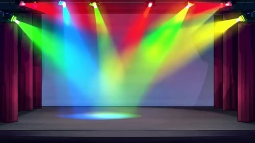 Colorful Moving Spotlights on Empty Performance Stage