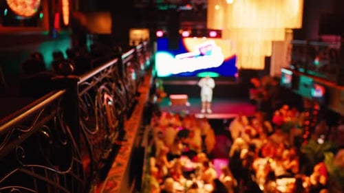 Entertainer Performs for Blurred Crowd at Nightclub