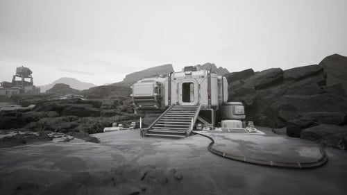 Futuristic Space Station in Black and White