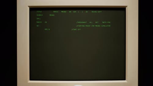 Retro Pc with Loading Code Console Programmer Making Scripts Green Basic Screen Old Computer Studio