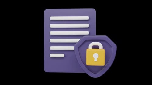 Animated 3D Document with Secure Lock Shield Icon