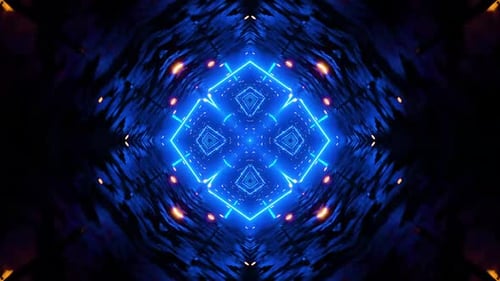 Flying in a tunnel with flashing blue fluorescent lights, Kaleidoscope Infinitely looped animation.