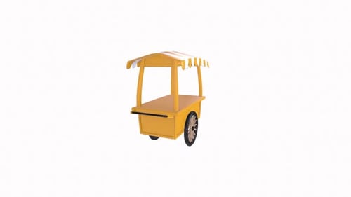 Colorful Yellow Food Cart with Striped Canopy