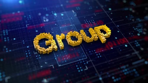 Pixelated Group Text on Dynamic Digital Circuit Board Background
