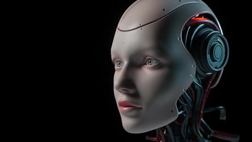 Futuristic Cyborg Robot Head with Exposed Internal Wires