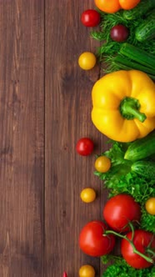 Fresh Raw Vegetables on a Brown Wood Table