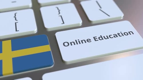Online Education Text and Flag of Sweden on the Buttons
