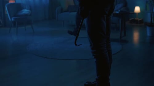 Two Masked Intruders Breaking Into a Home at Night