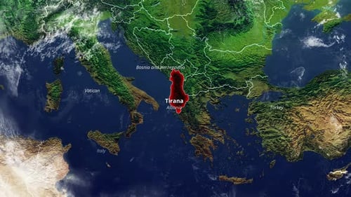 Albania Map Highlight with Political Borders and Capital City